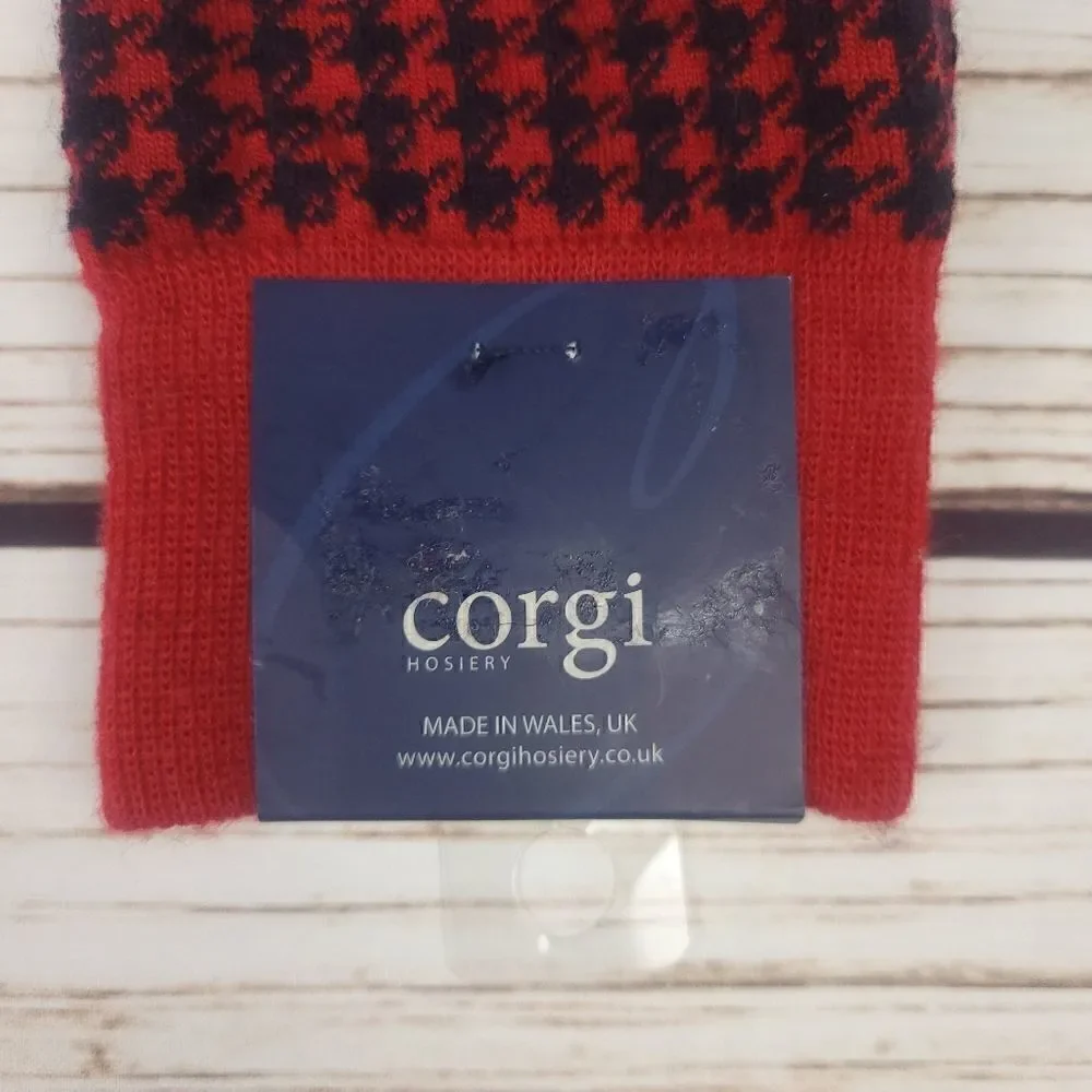 Corgi Wool Blend Red Black Houndstooth hosiery socks Made In Wales UK Size XS